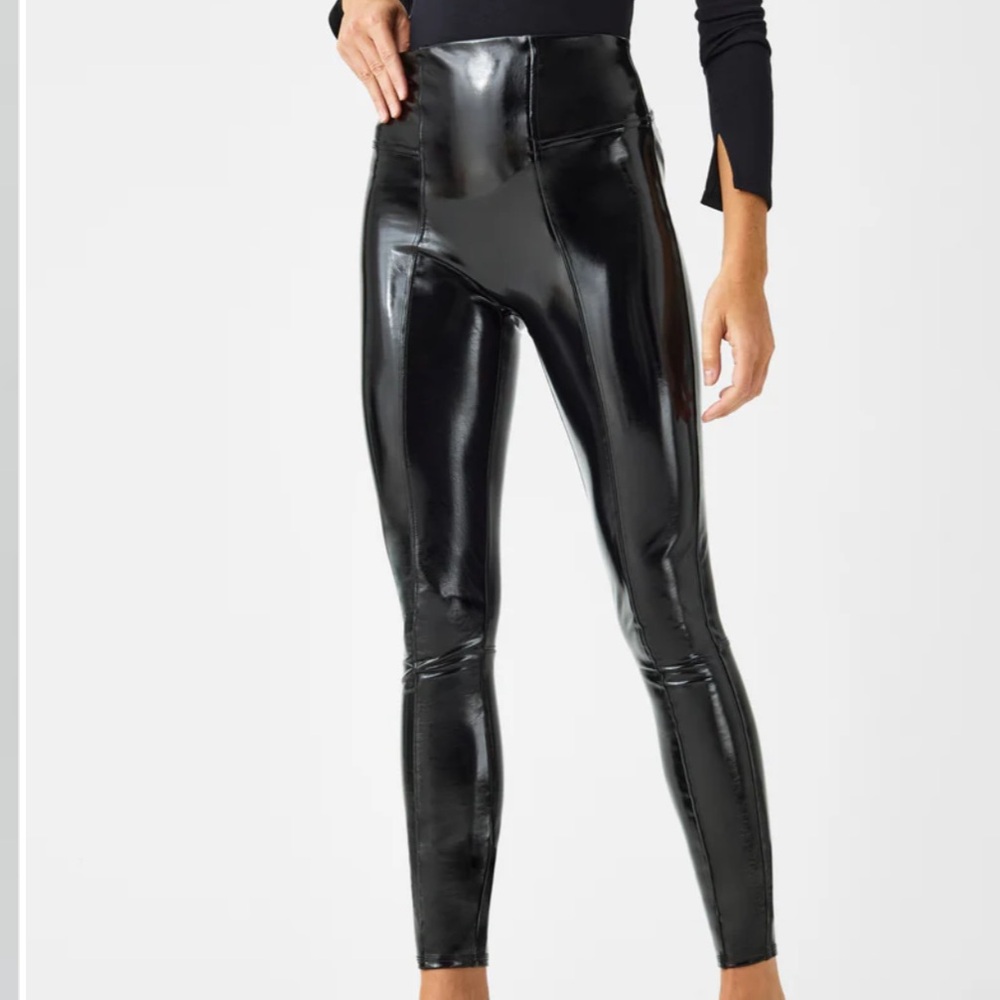 Black High-Waisted Faux Patent Leather Leggings